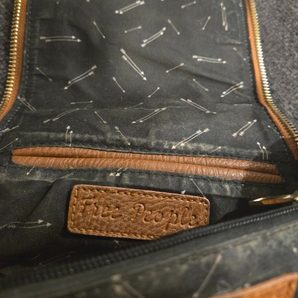 Free People Tan Faux Leather Crossbody Bag with Tassels